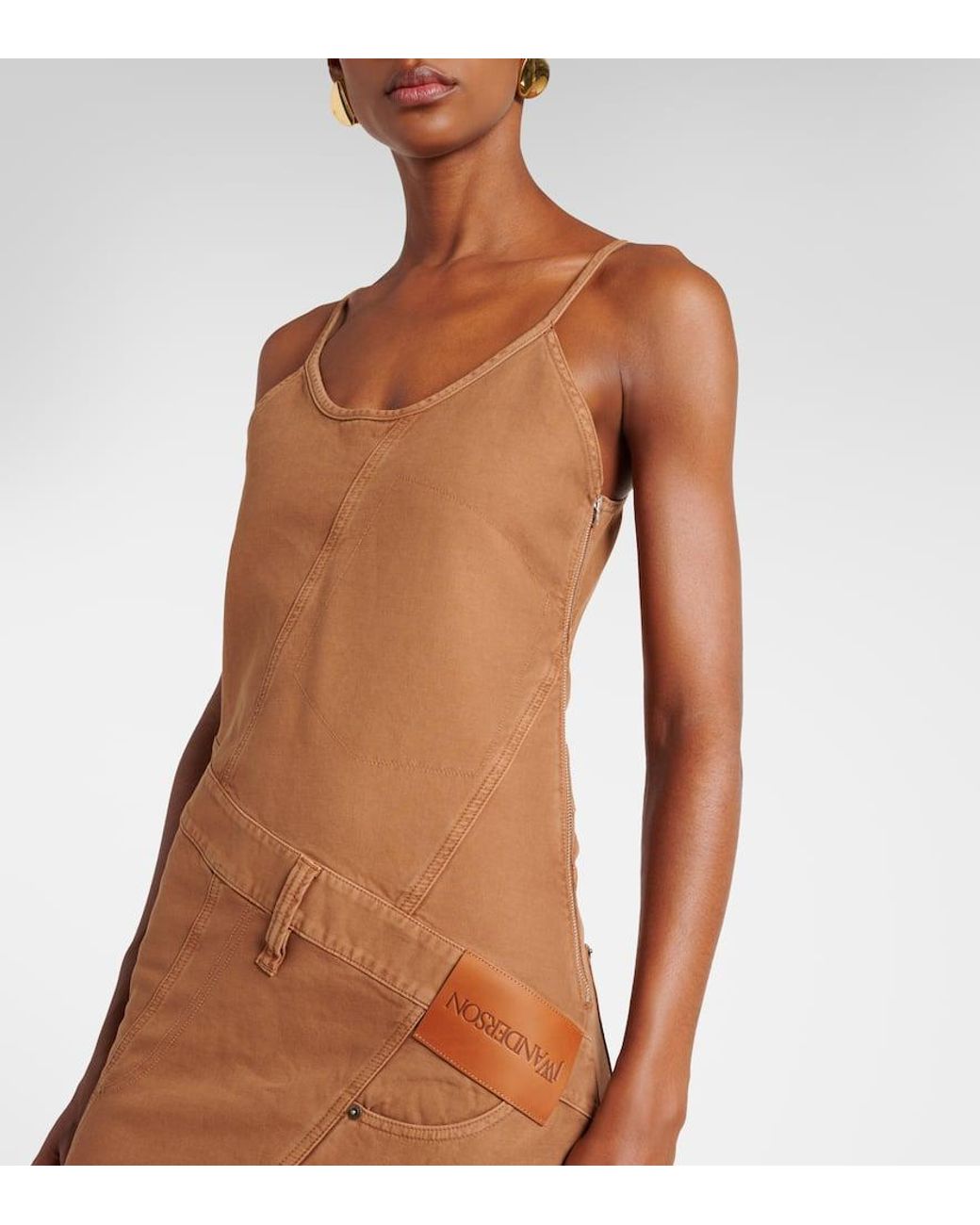 ワンピース J W ANDERSON Brown stretch cotton dress (JD0043PG1841 687) JW Anderson Logo Asymmetric Cotton Midi Dress in Brown | Lyst