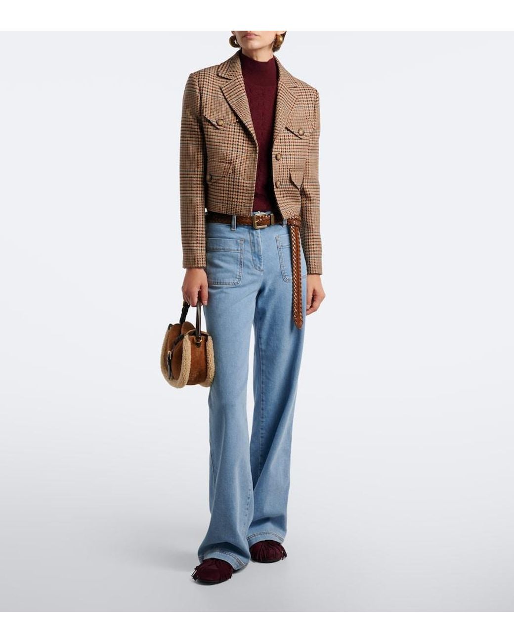 Etro Brown Pony Small Shearling Top-Handle Bag