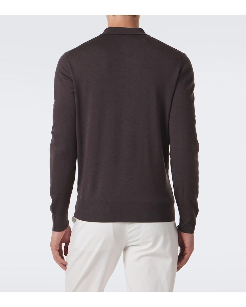 Canali Brown Virgin Wool Polo Sweater for men