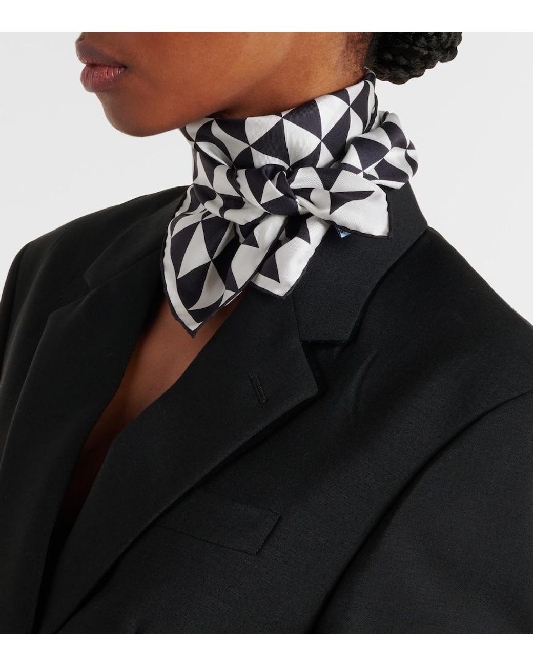 Prada Black Printed Silk Twill Scarf