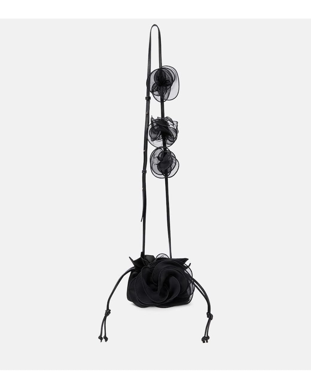 Magda Butrym Black Magda Small Floral-Applique Silk Bucket Bag