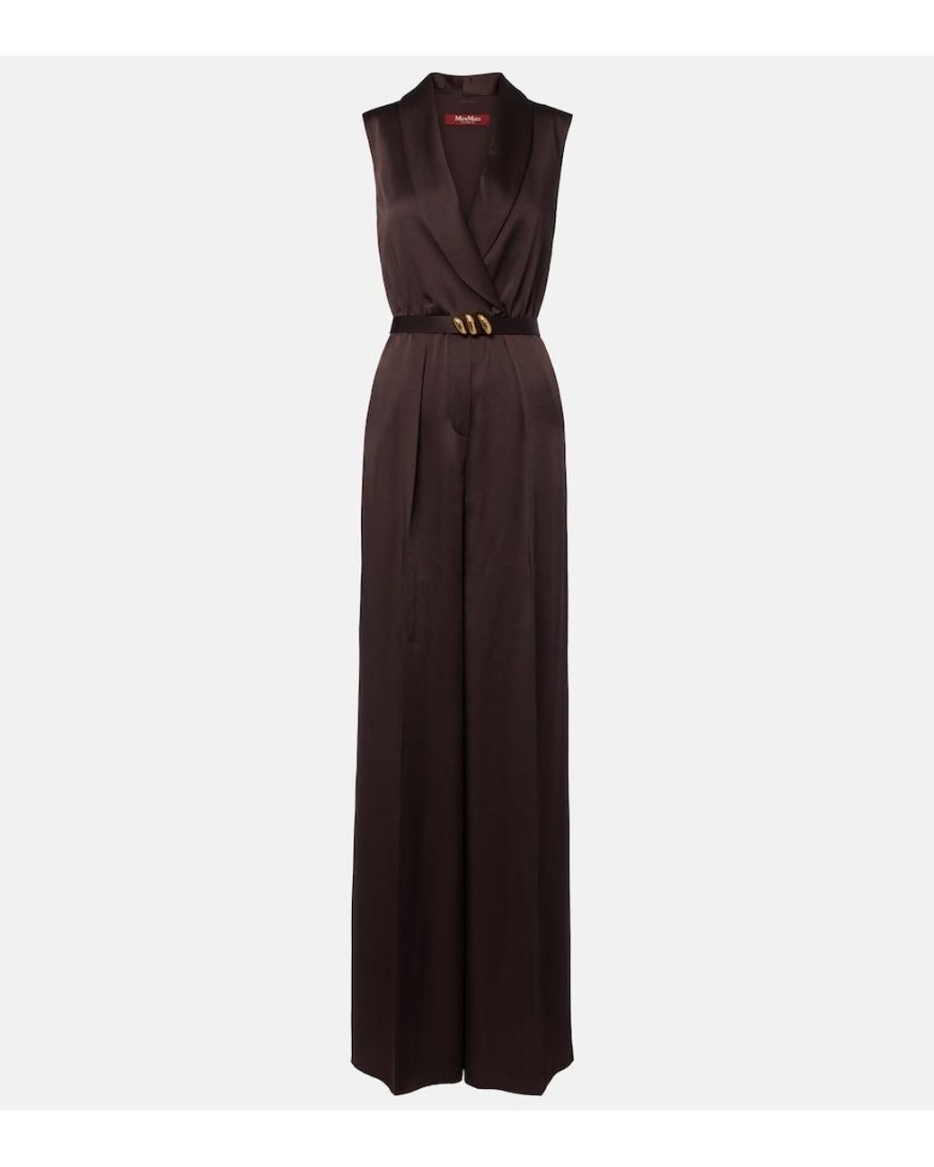 Max Mara Purple Belted Satin Jumpsuit