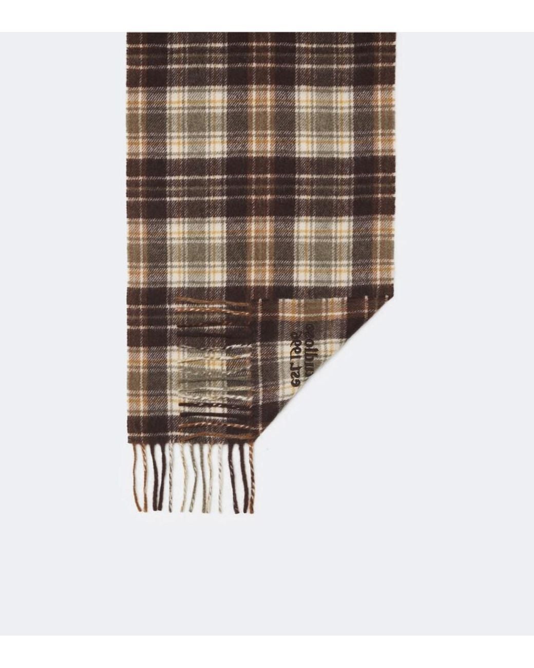 Acne Natural Checked Fringed Cashmere And Wool Scarf