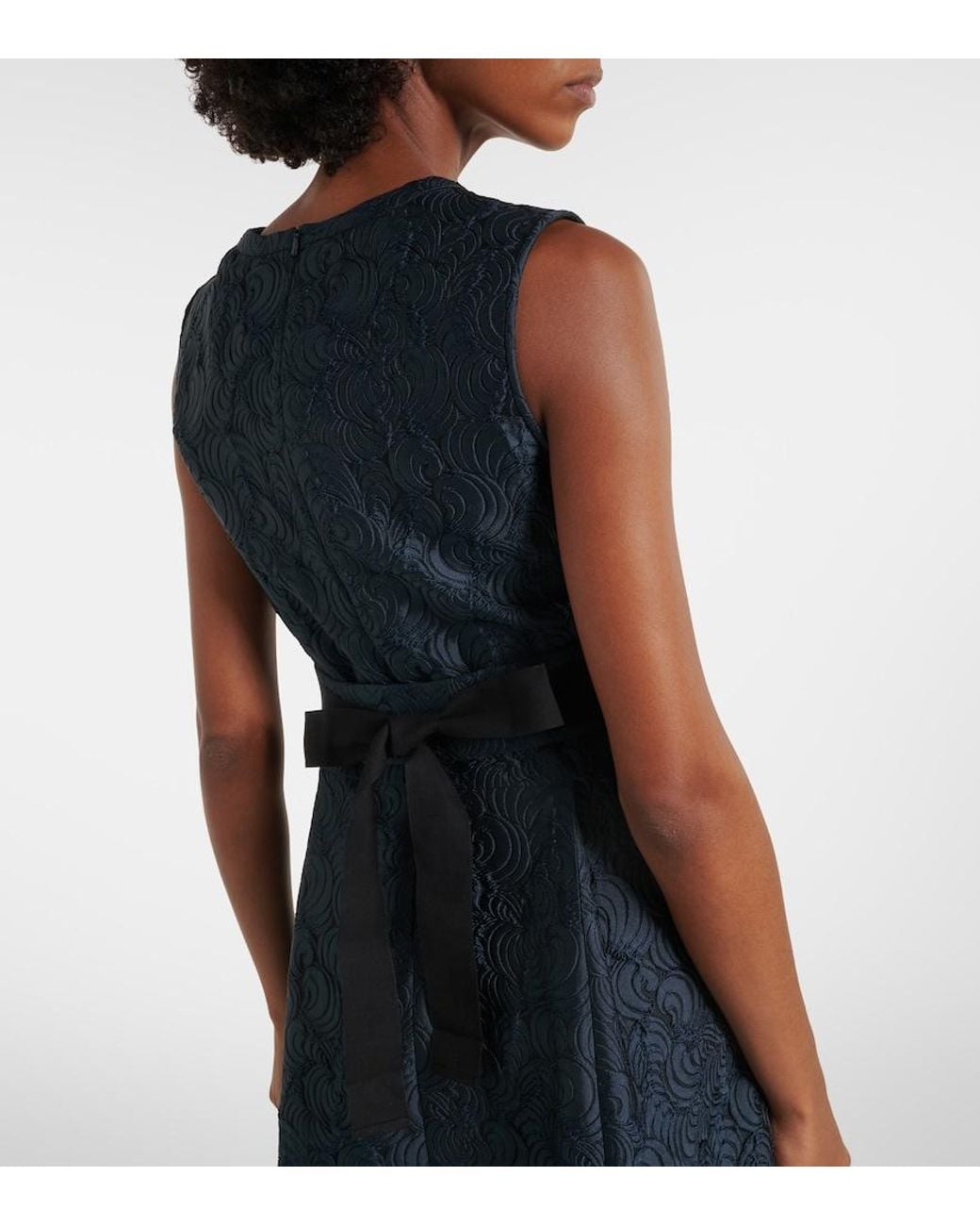Max Mara Blue Belted Jacquard Midi Dress