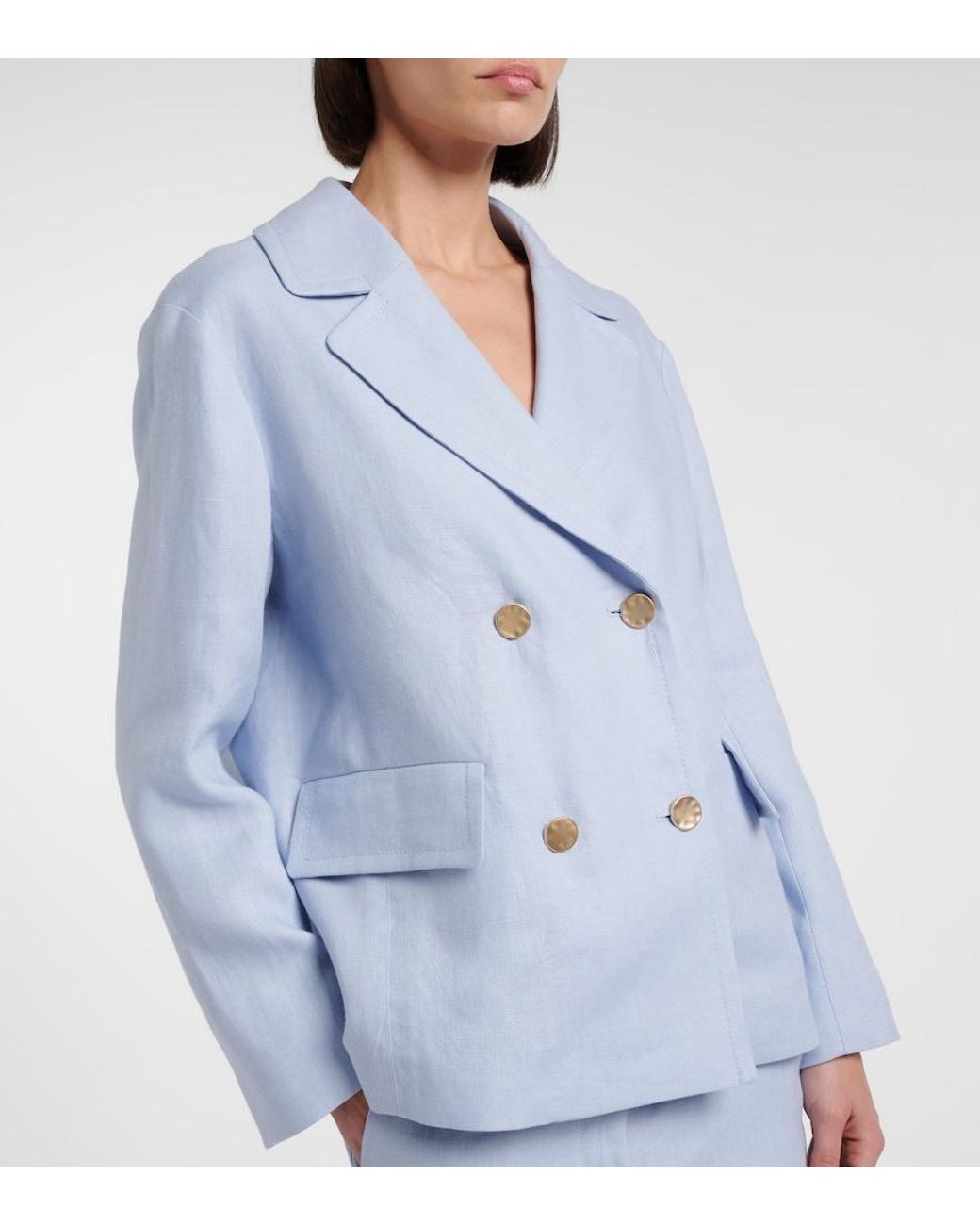 Max Mara Blue Avenue Double-Breasted Linen Blazer
