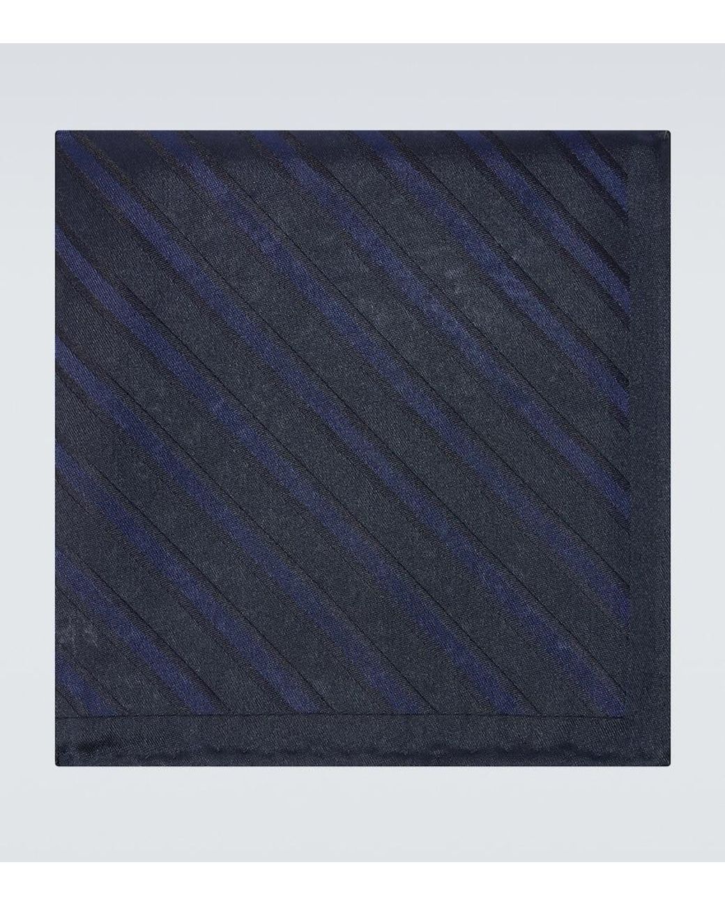 Brunello Cucinelli Blue Regimental Striped Silk Pocket Square for men