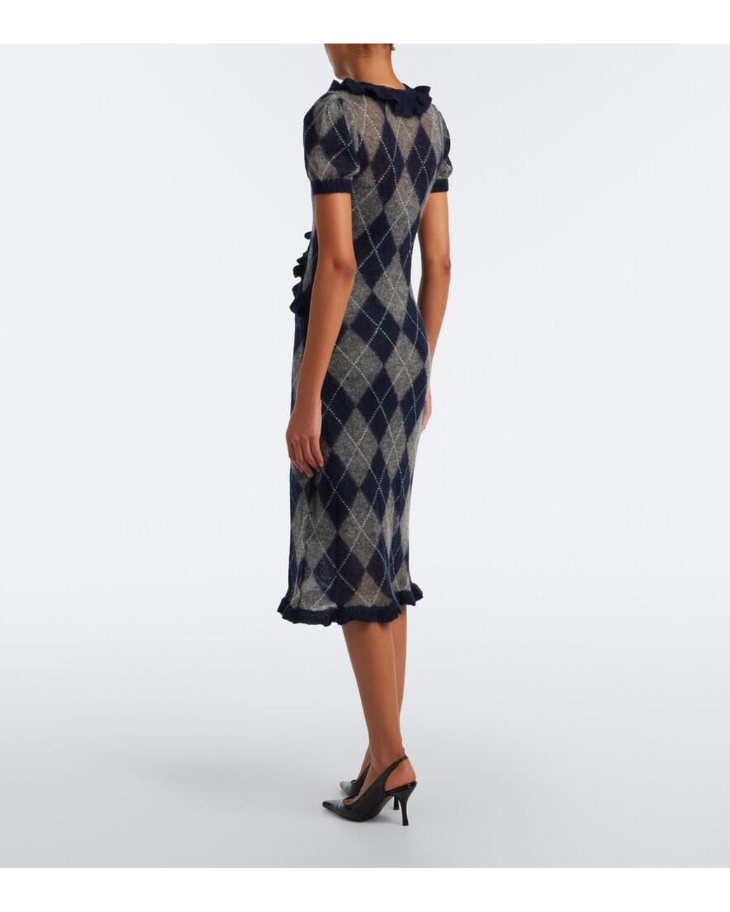 ShuShu/Tong Black Argyle Wool And Mohair-Blend Midi Dress