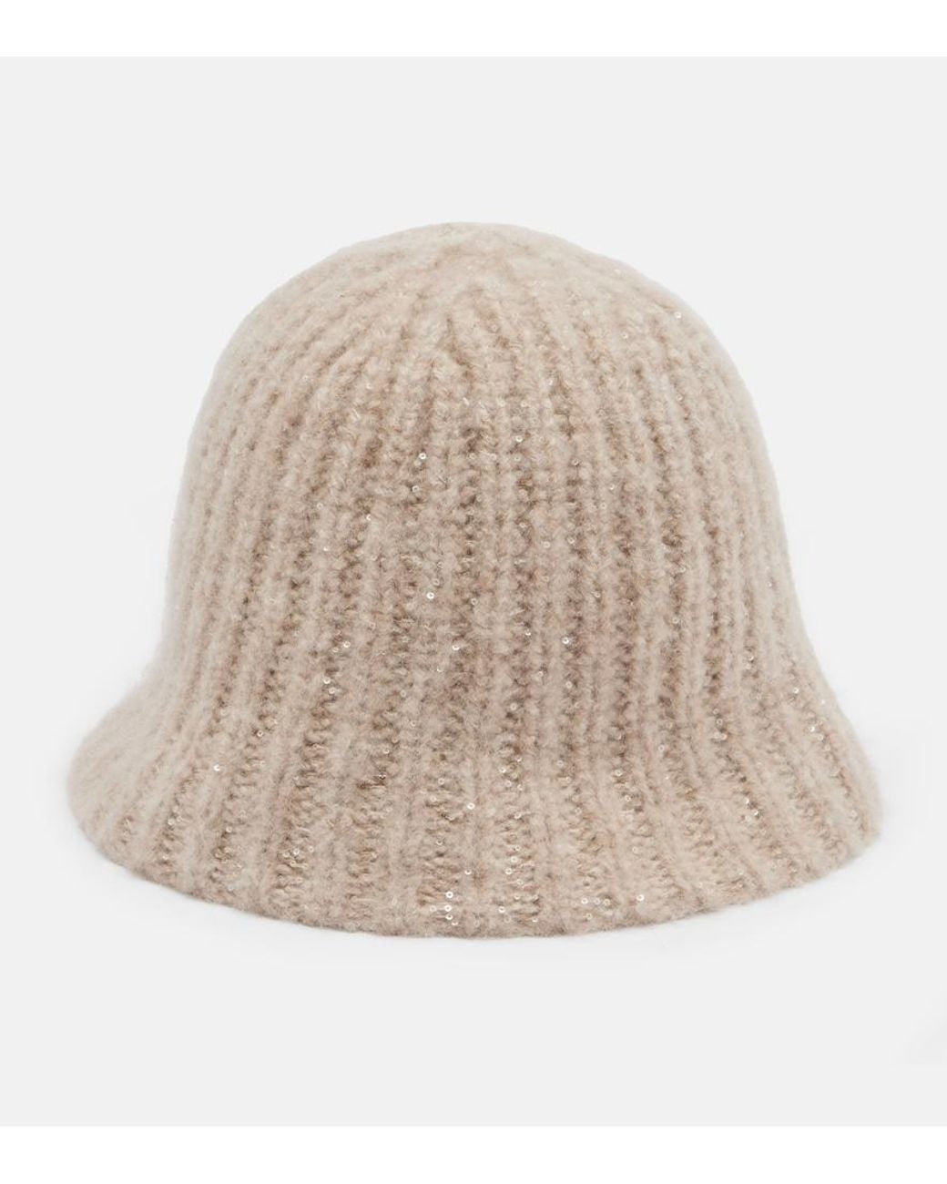 Brunello Cucinelli Natural Sequined Cashmere-Blend Bucket Hat