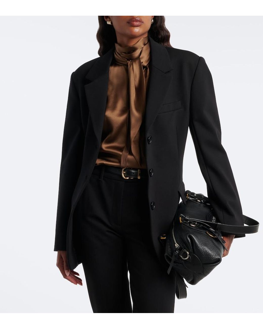 Dorothee Schumacher Brown Sense Of Shine Tie-Neck Silk-Blend Satin Top