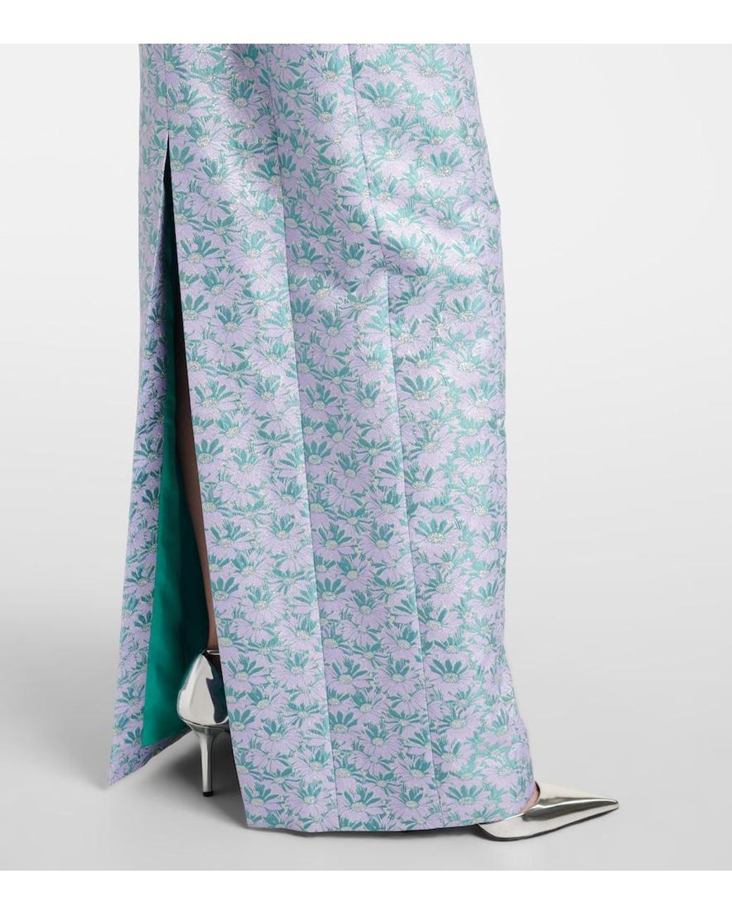 Markarian Blue Rowan Floral Brocade Gown
