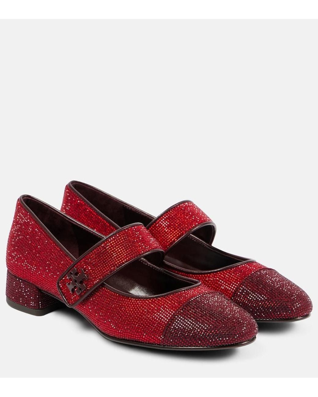 Tory Burch Red Embellished Leather Mary Jane Pumps