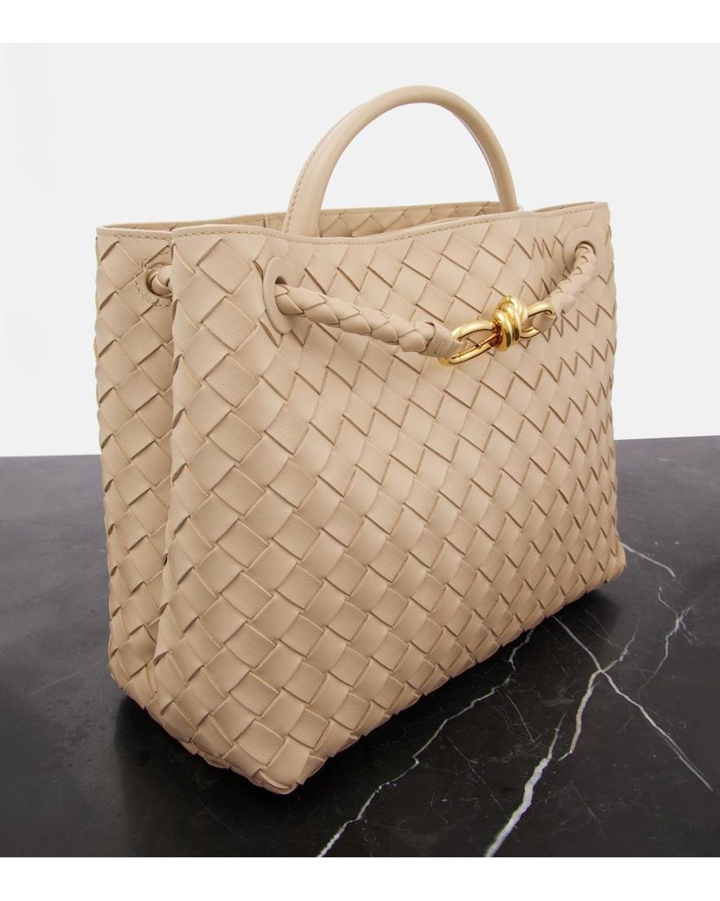 Bottega Veneta Natural Andiamo Intrecciato Medium Leather Tote Bag