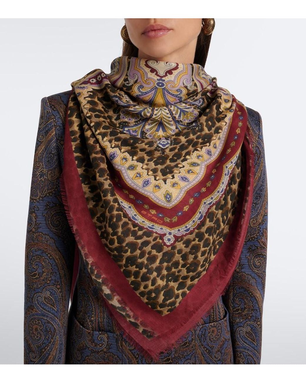 Etro Red Printed Modal And Cashmere Scarf