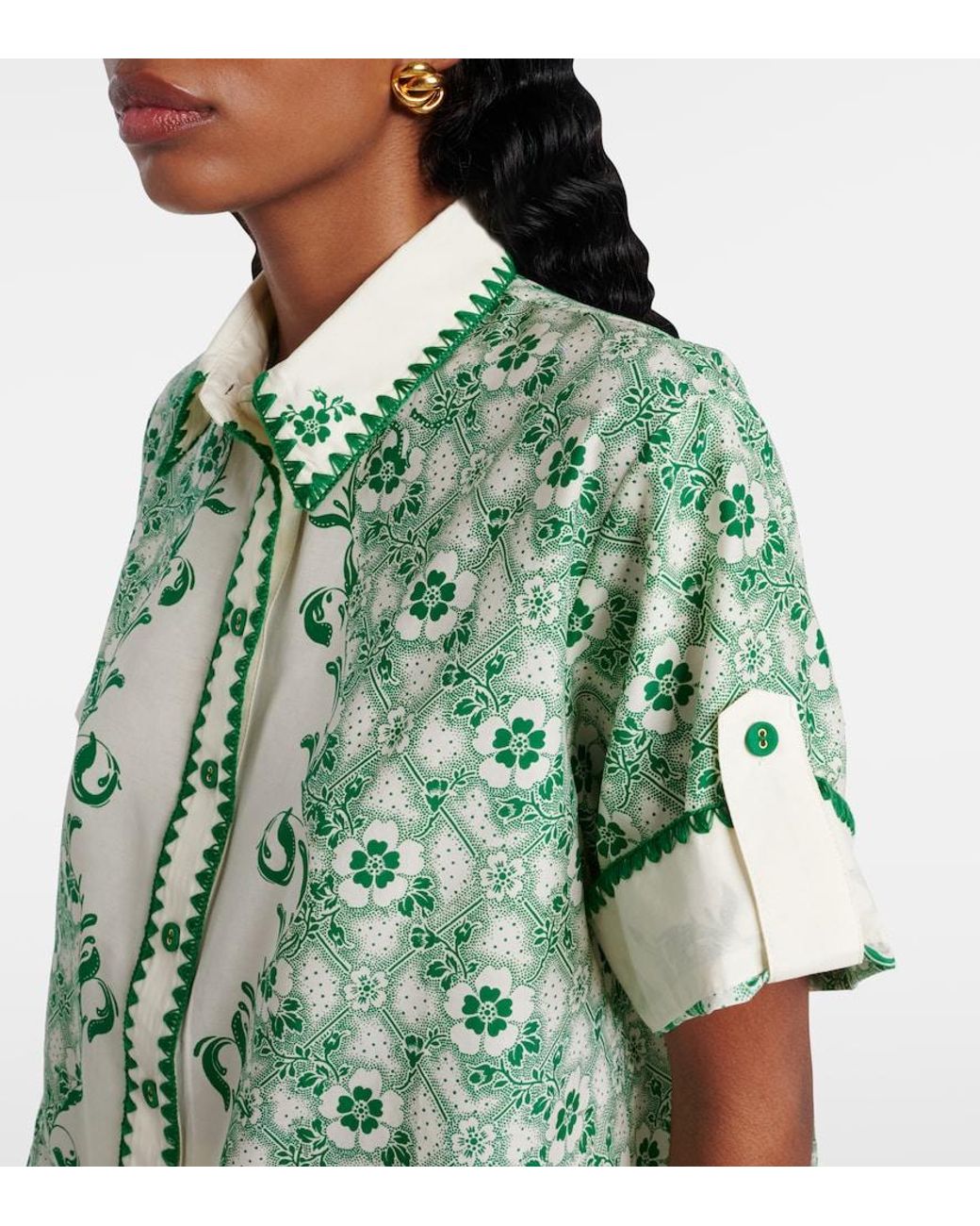 ALÉMAIS Green Printed Cotton And Silk Shirt