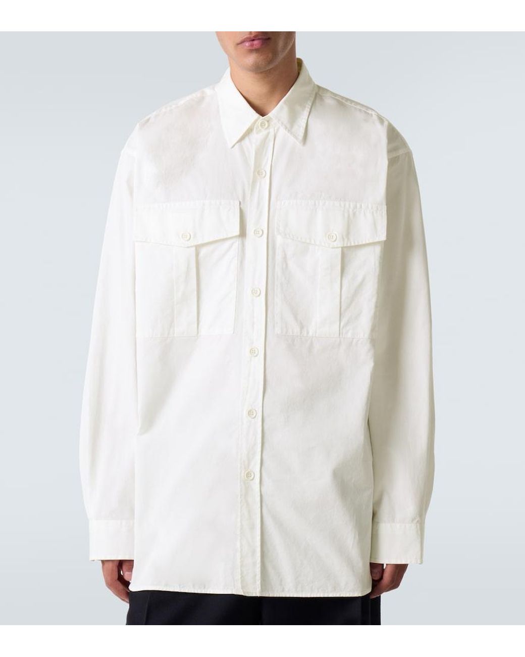 Dries Van Noten White Oversized Cotton Twill Shirt for men