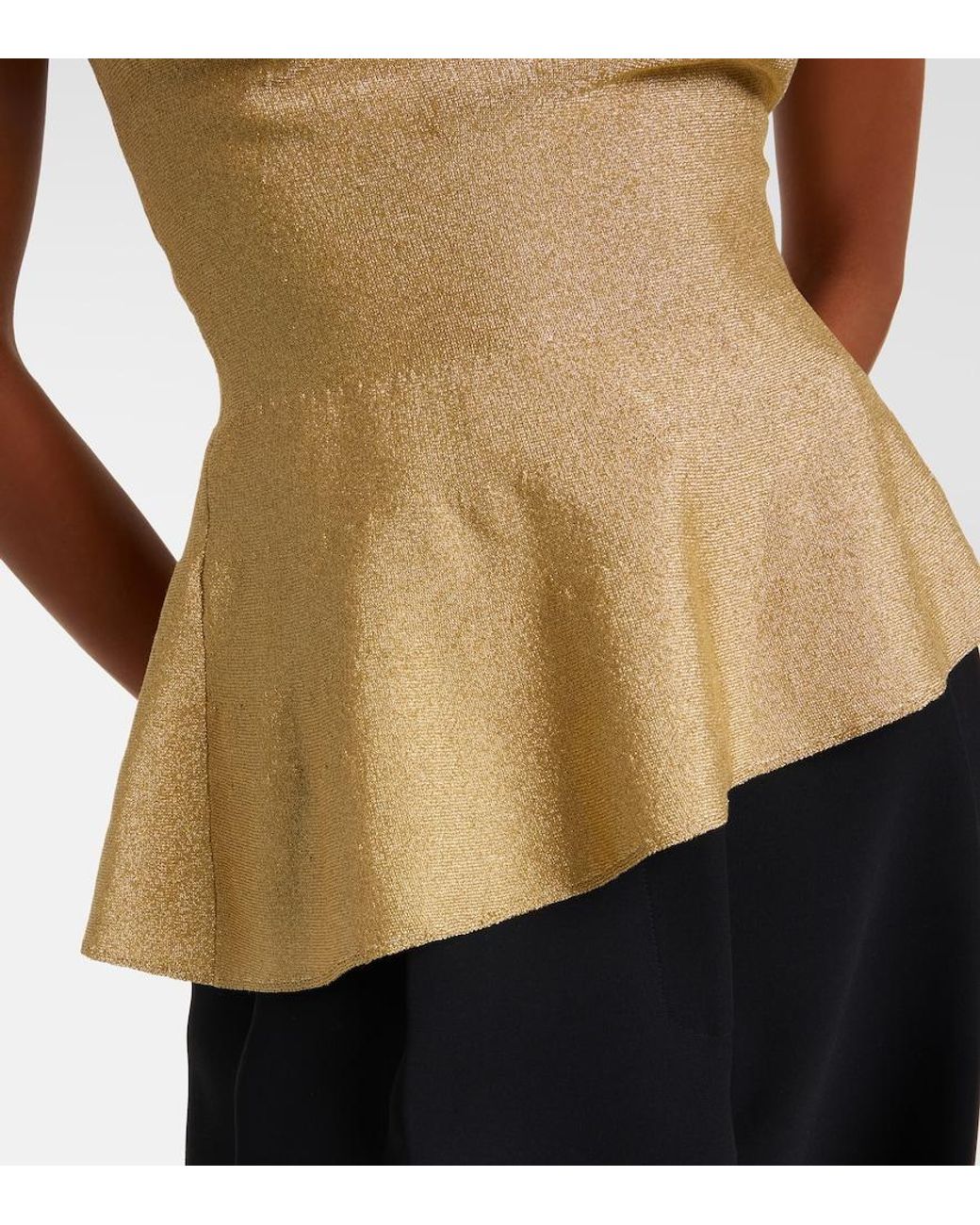 Khaite Natural Aimee One-Shoulder Lame Top