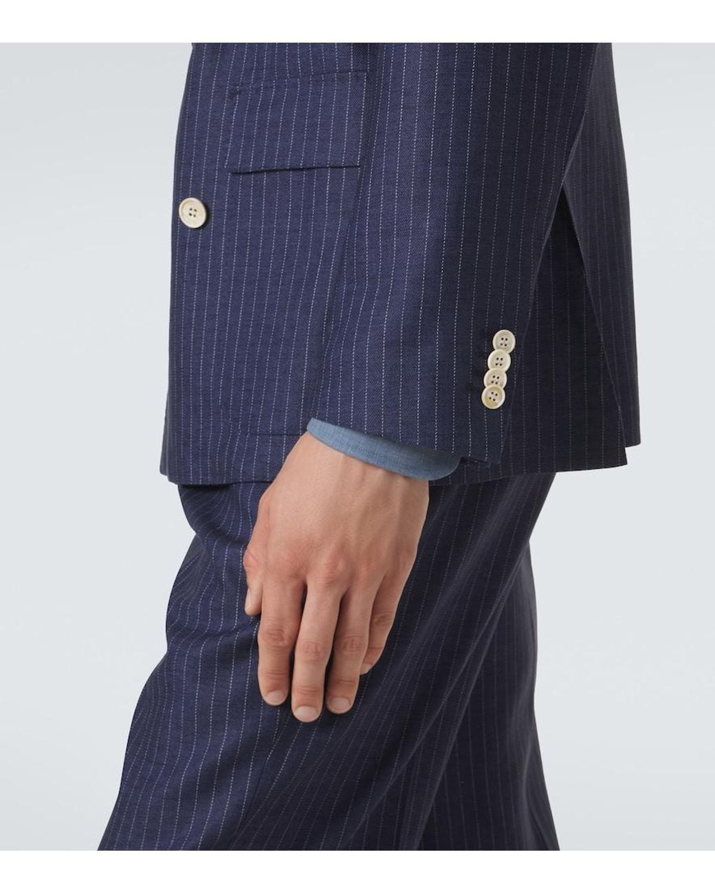 Dunhill Blue Pinstripe Double-Breasted Linen Blazer for men