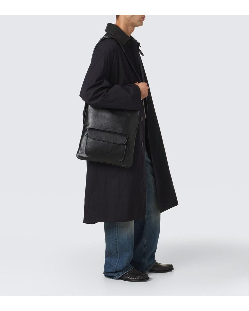 Metier White Slide Leather Messenger Bag for men