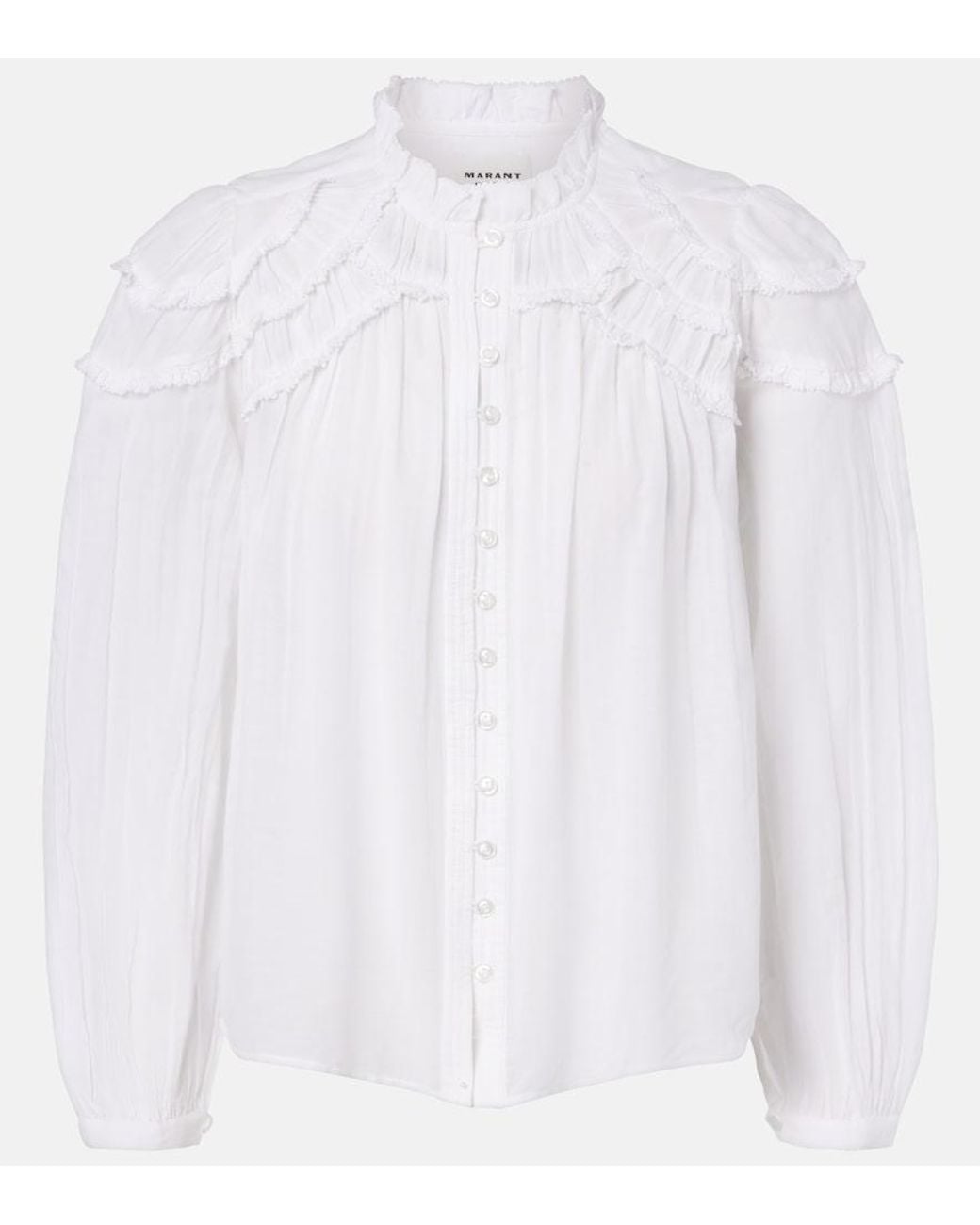 Isabel Marant White Christa Ruffled Cotton-Blend Blouse