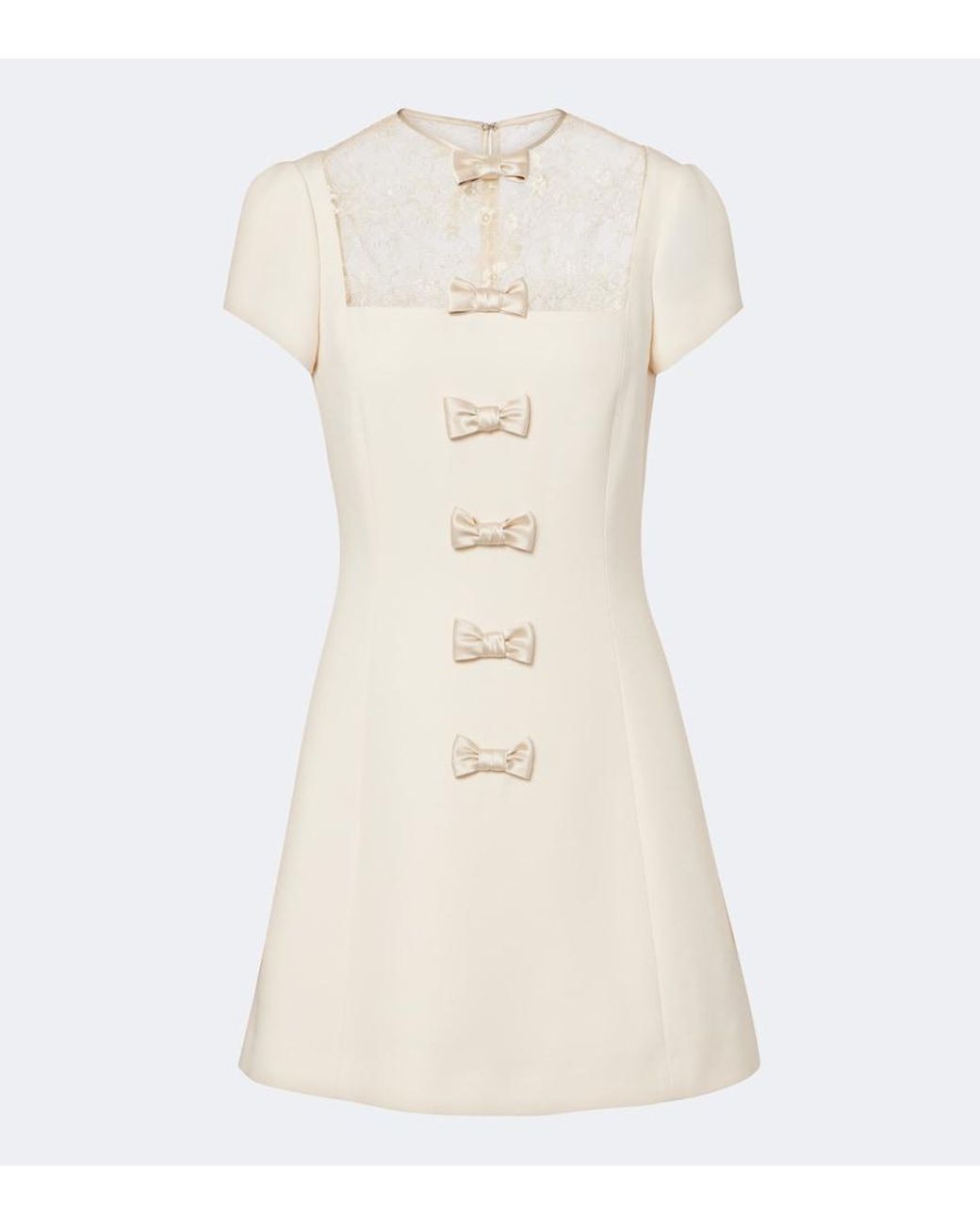 Valentino Natural Crepe Couture Lace-Trimmed Minidress