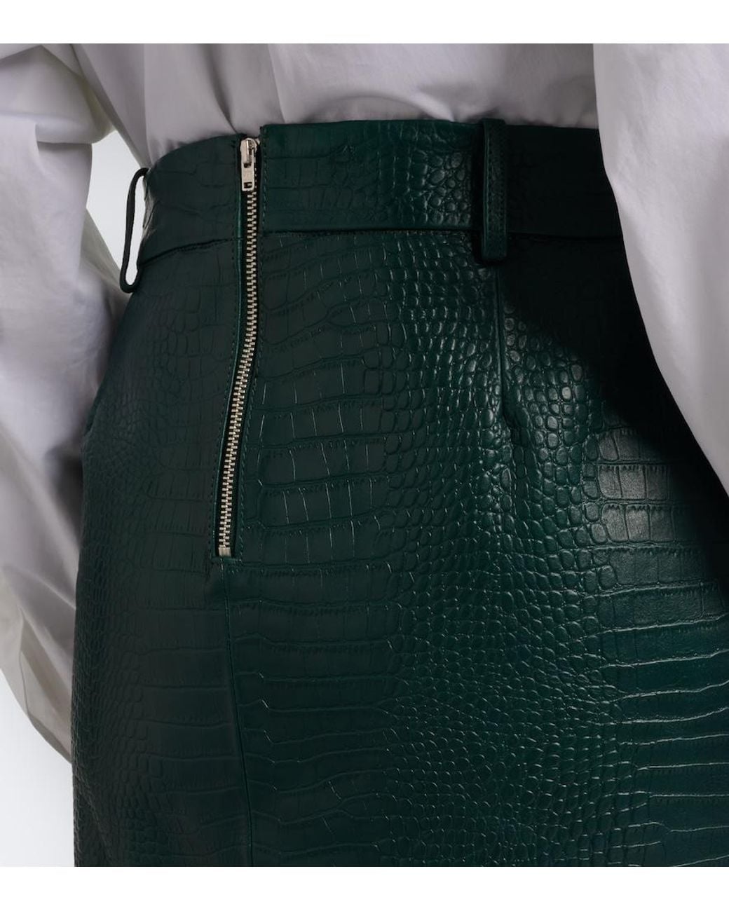 Frankie Shop Green Taney Croc-Effect Leather Pencil Skirt