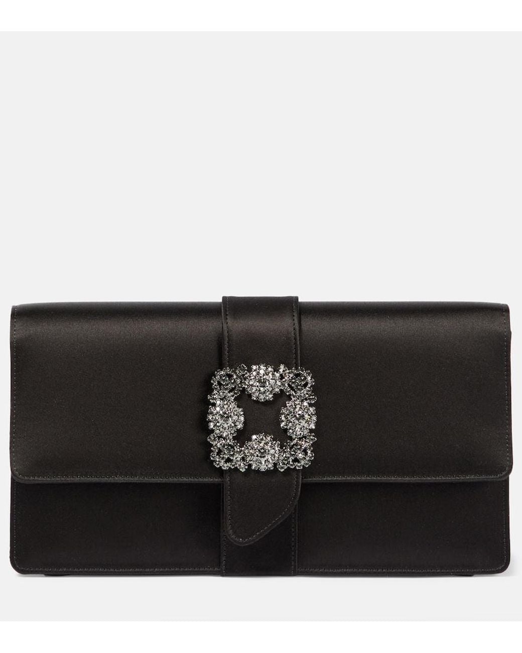 Manolo Blahnik Black Capri Embellished Satin Clutch