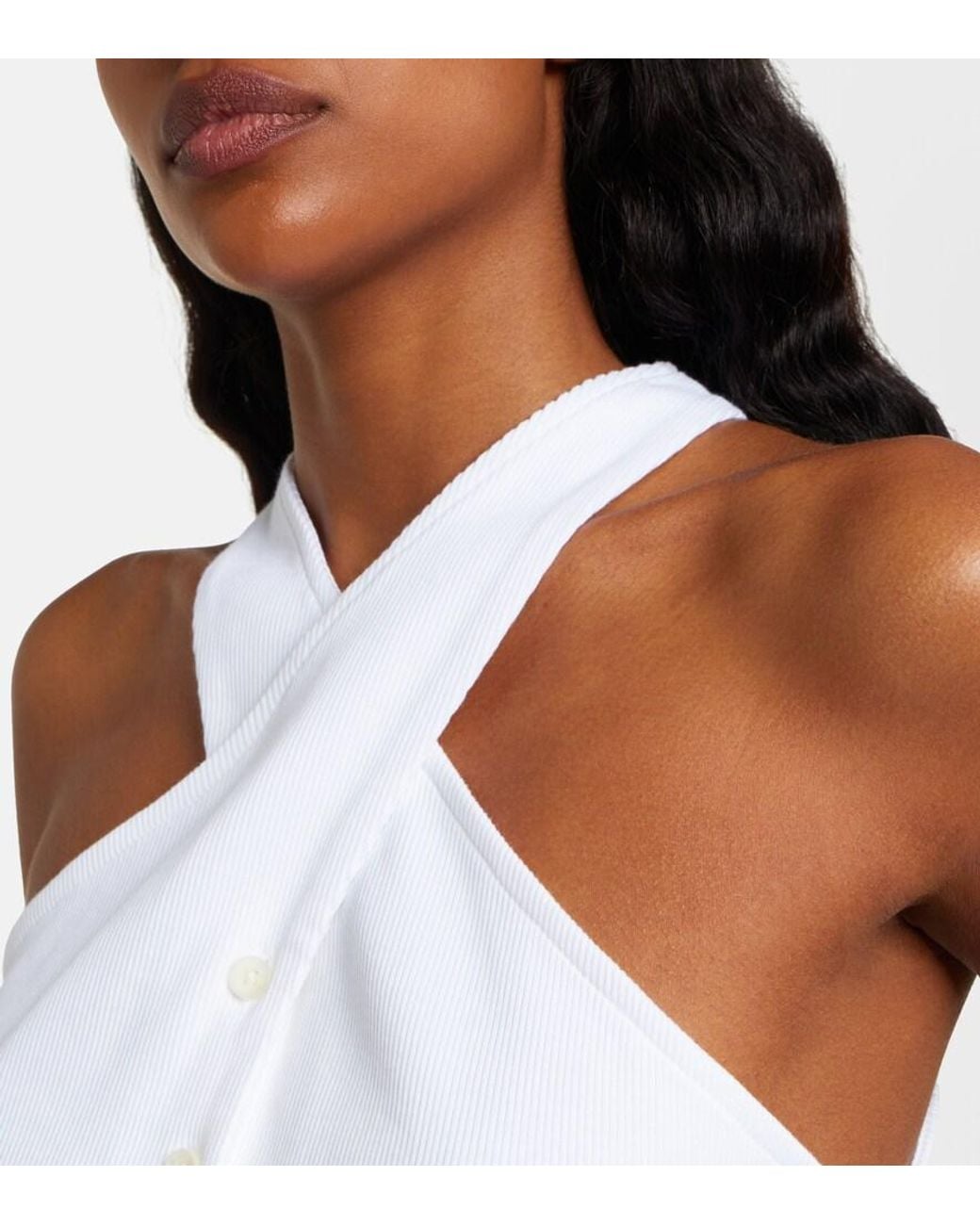 Veronica Beard White Thea Halterneck Cotton-Blend Top