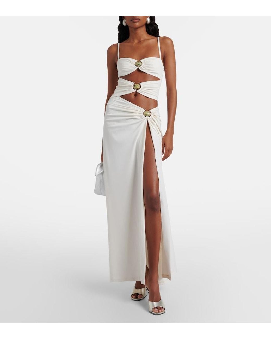 Christopher Esber White Mineral Stone Cutout Jersey Maxi Dress