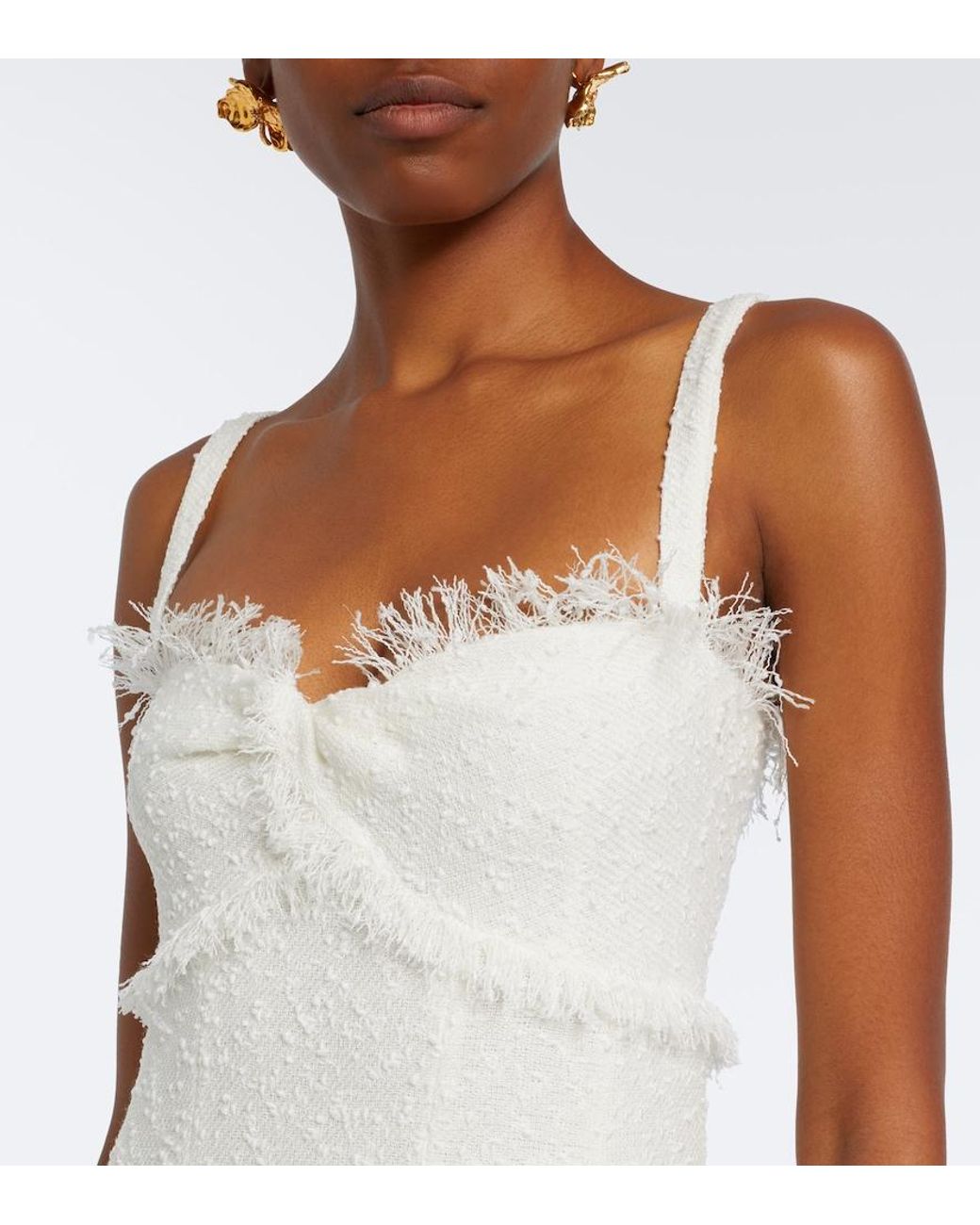 Oscar de la Renta White Tweed Midi Dress