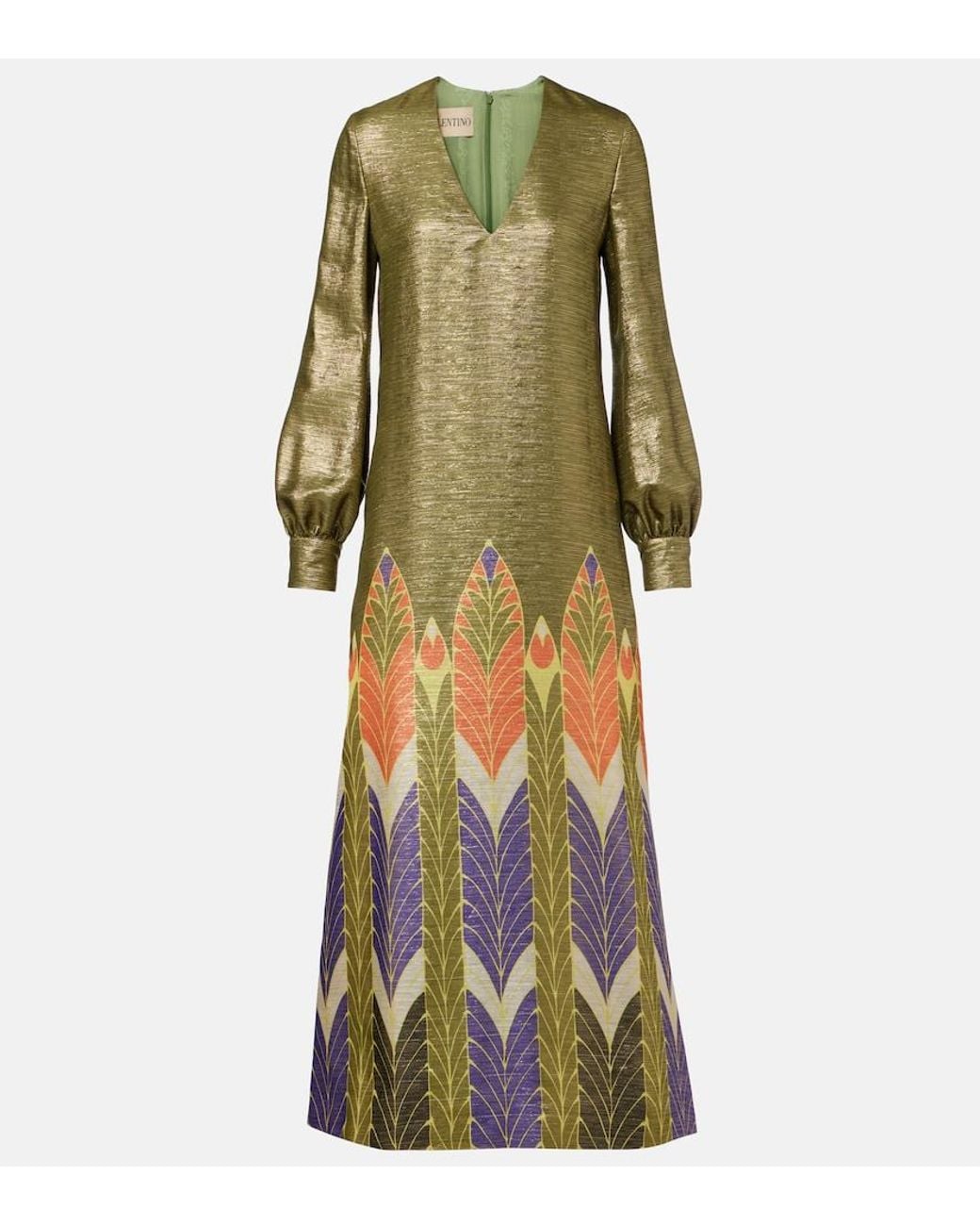 Valentino Garavani Green Voyage Imaginaire Lame Maxi Dress