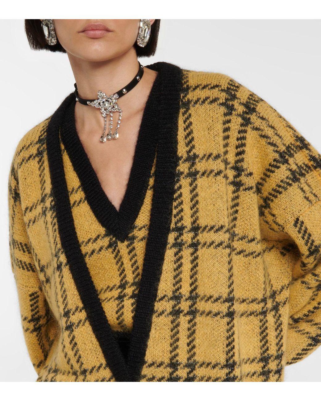Womens Clothing Jumpers and knitwear Cardigans Yellow Alessandra Rich Oversized Check-jacquard Cardigan in Yellow Black 
