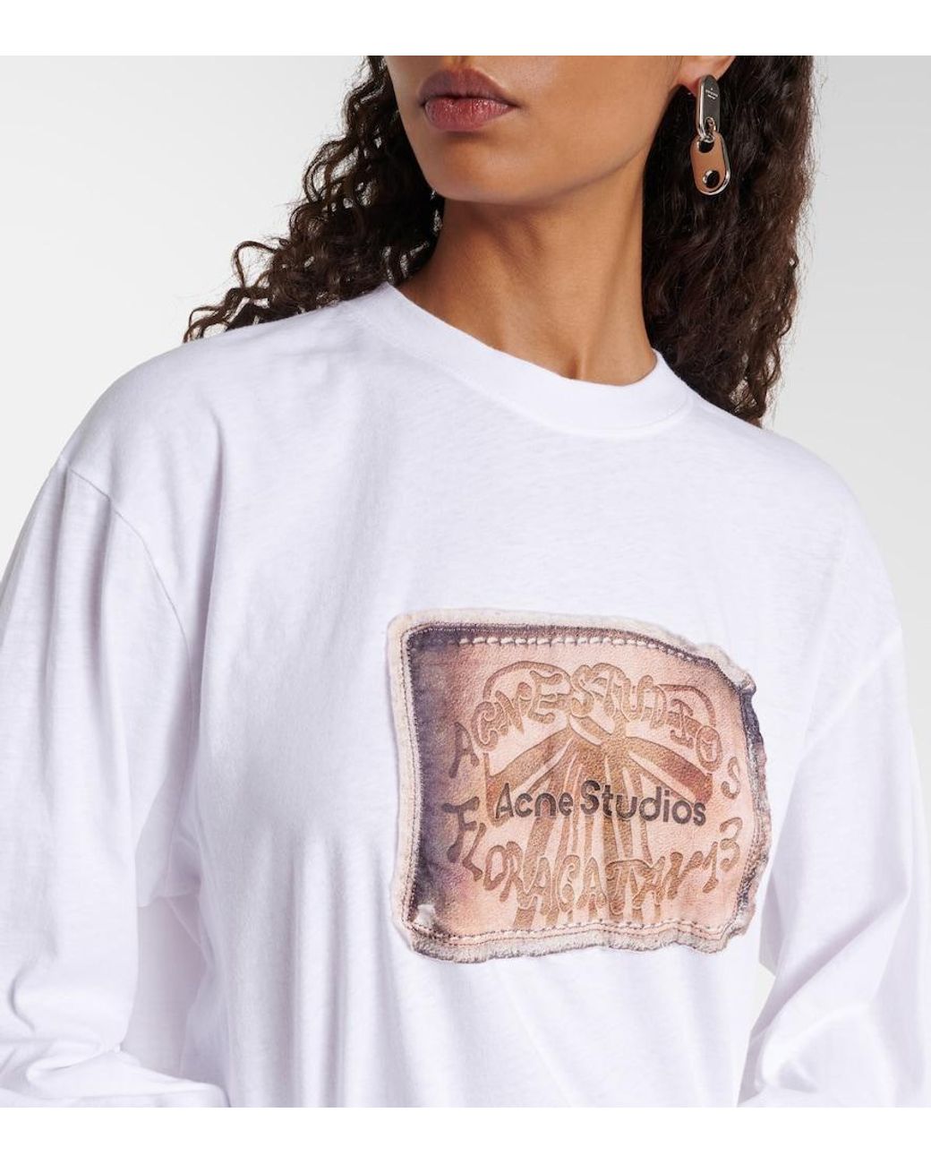 Acne White Printed Cotton Jersey Top