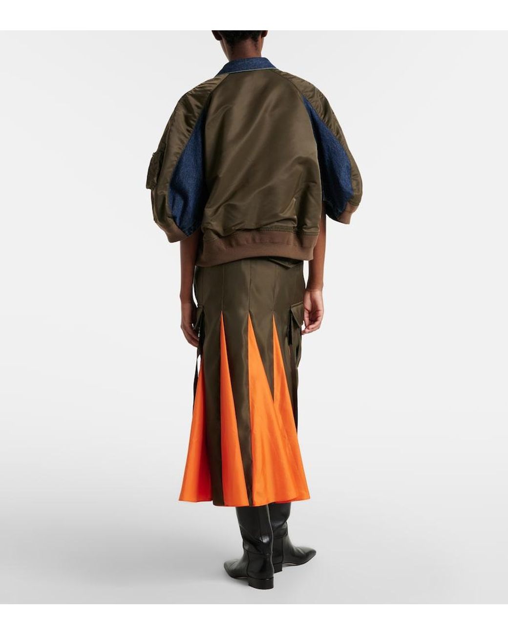 Sacai Green Pleated Midi Skirt