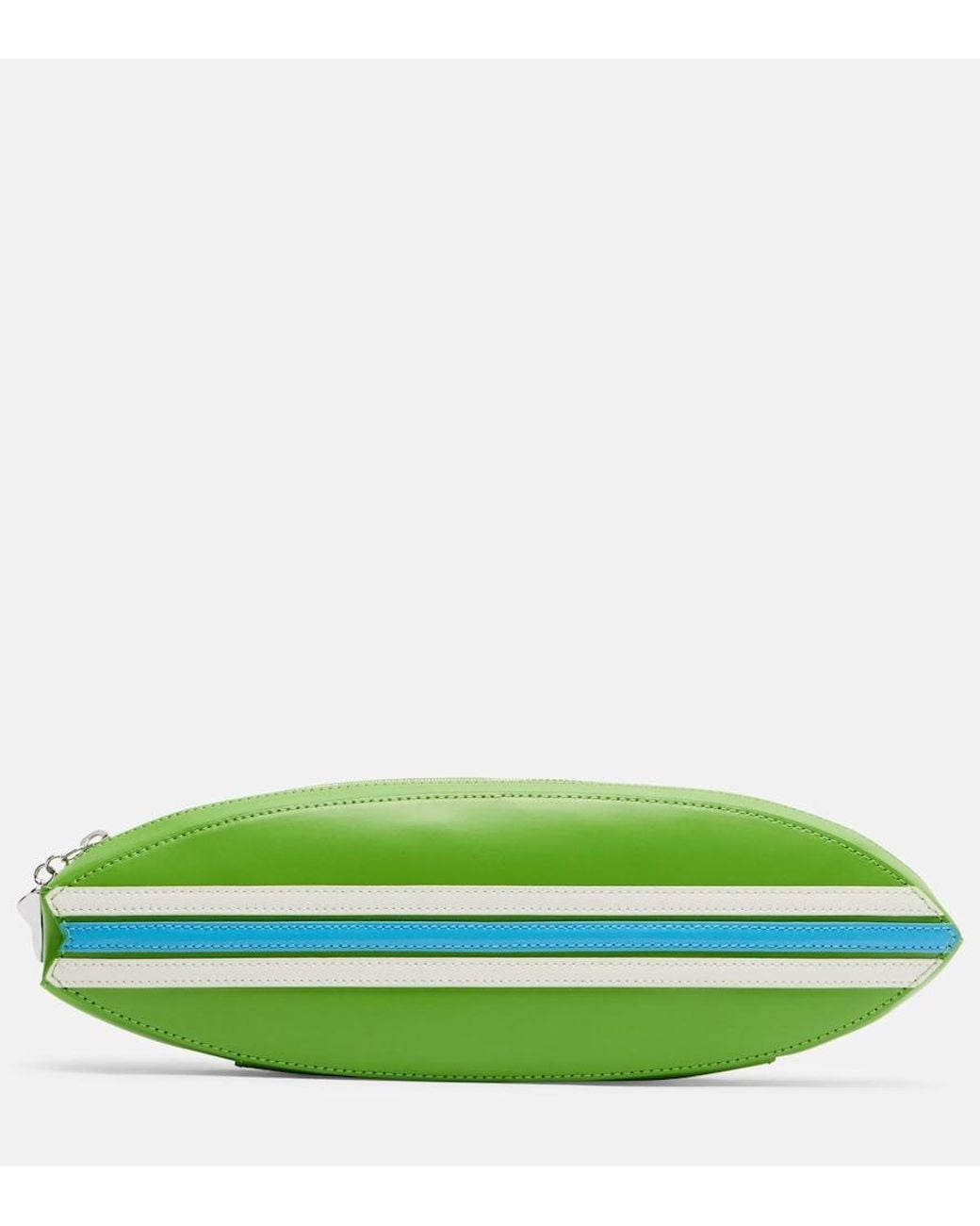 Staud Green Surfboard Striped Leather Clutch