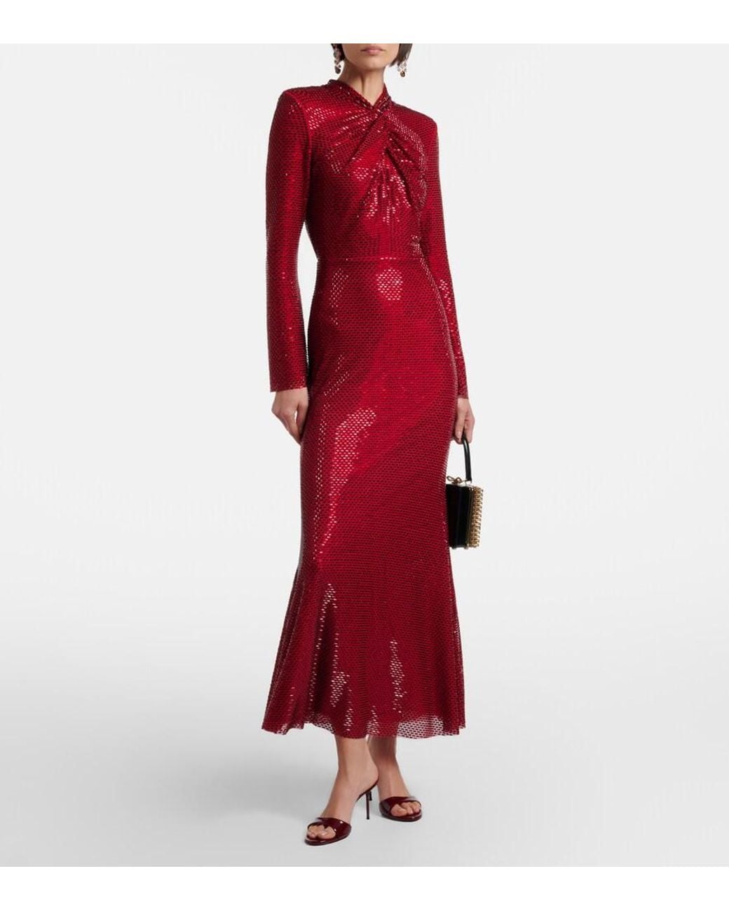 Self-Portrait Red Embellished Mesh Cocktail Dress