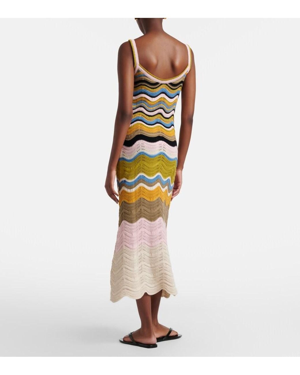 LaDoubleJ Multicolor Chevron Crochet Cotton Midi Dress