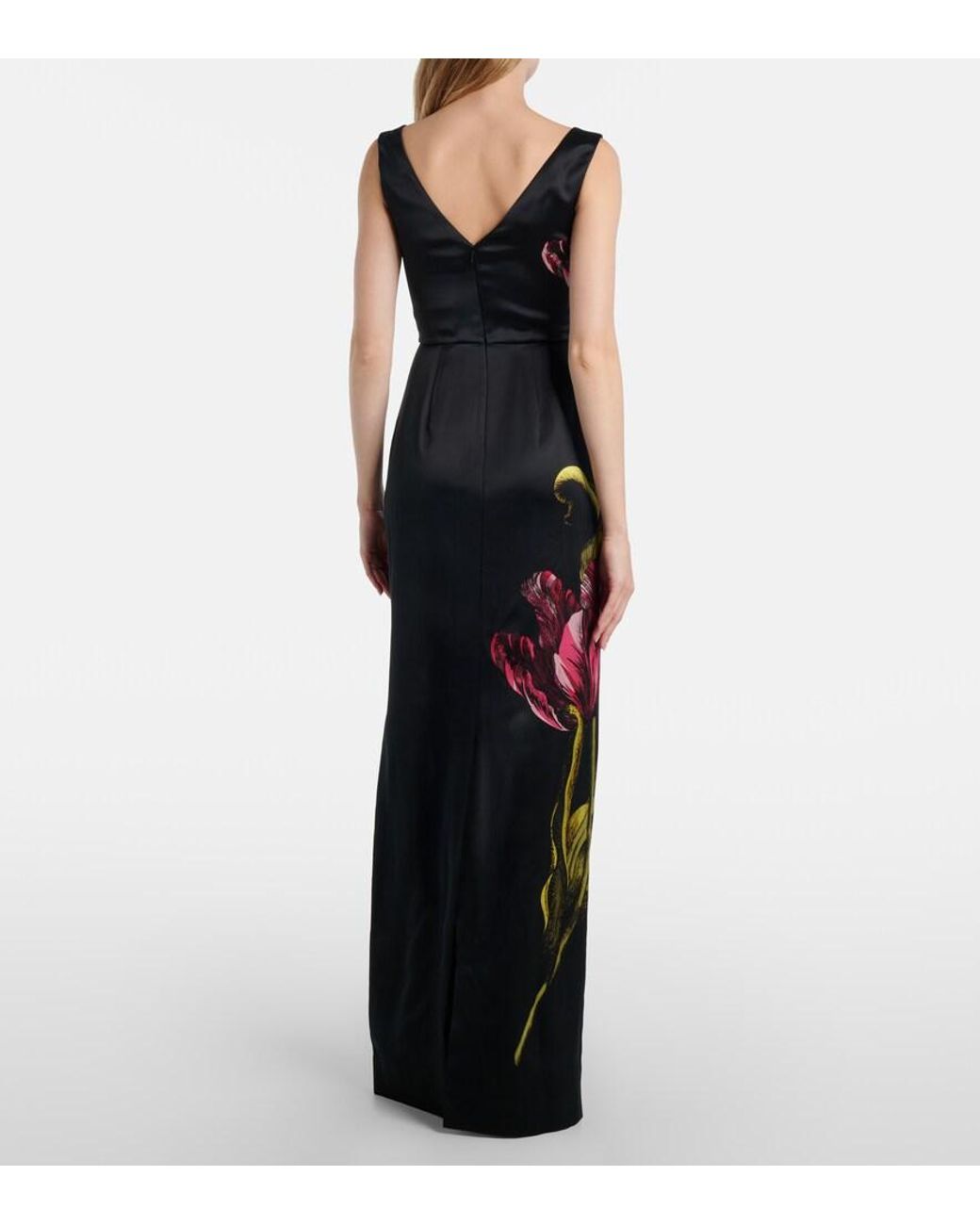Erdem Black Floral Duchess Satin Gown