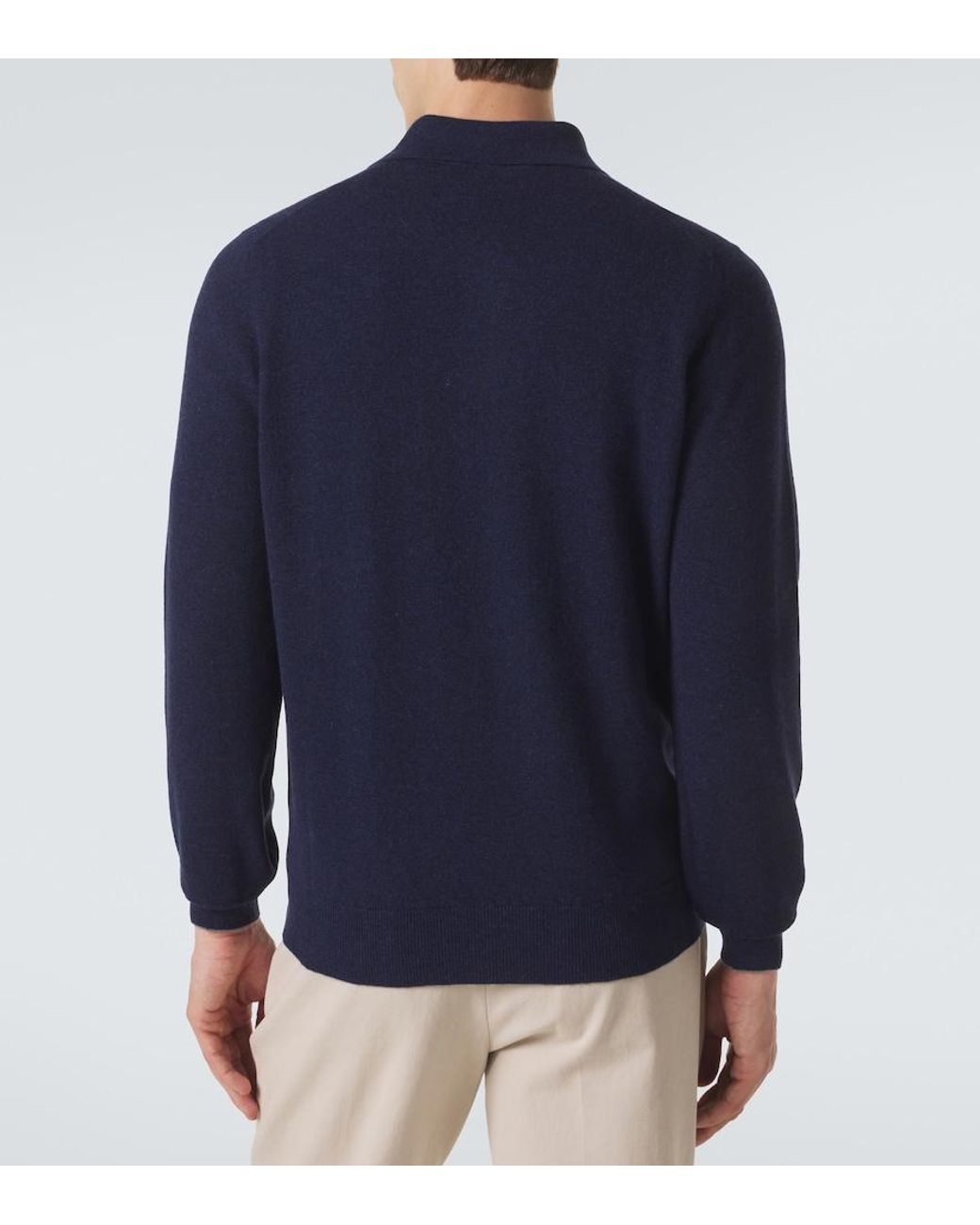Brunello Cucinelli Blue Cashmere Polo Sweater for men