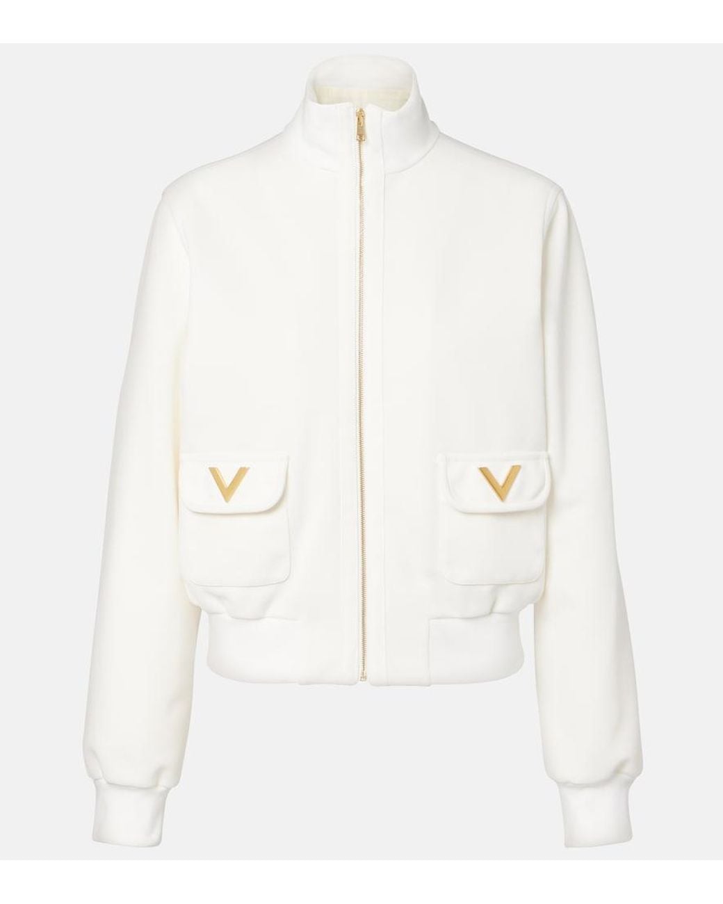 Valentino White Logo Jersey Zip-Up Sweatshirt
