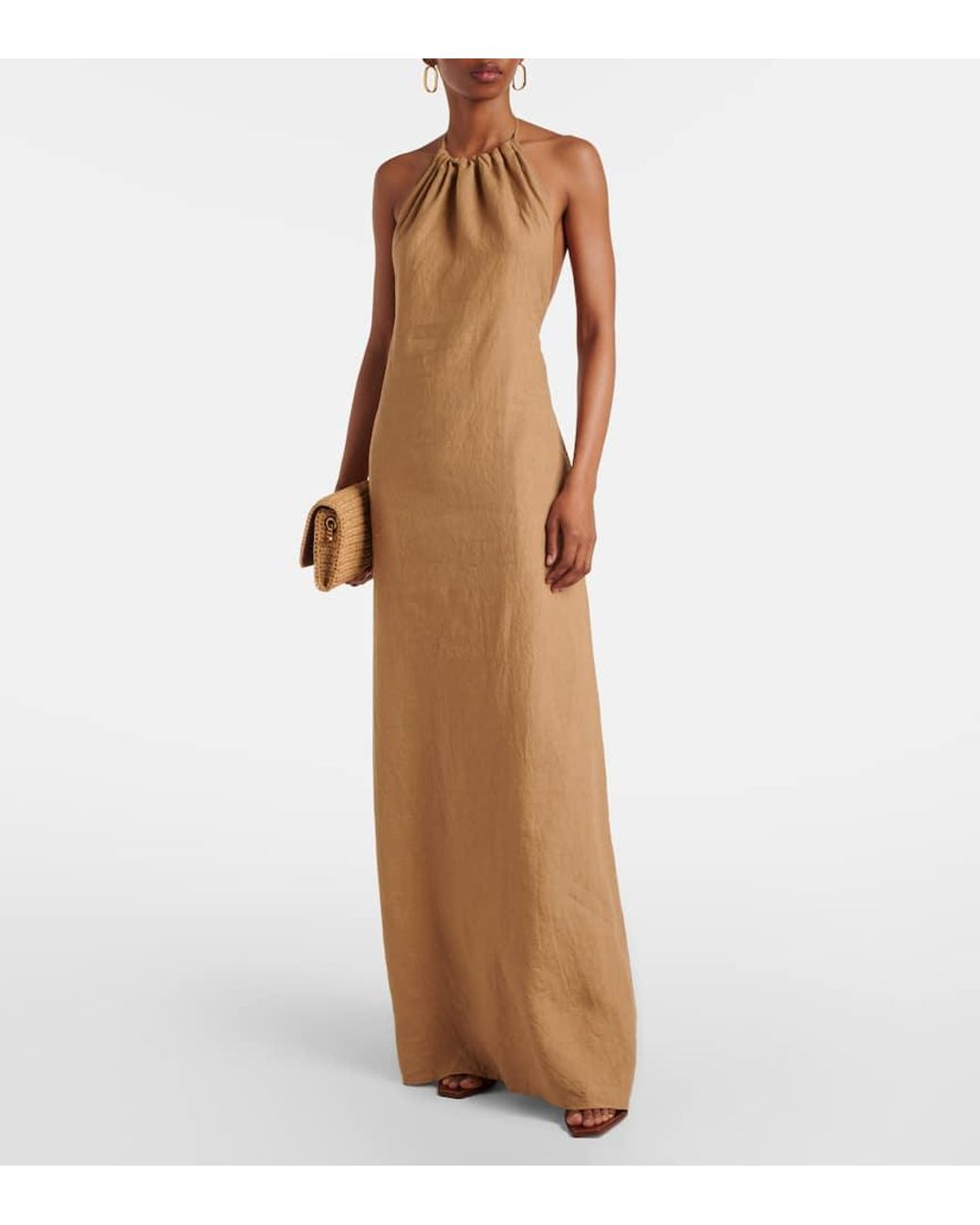 Nili Lotan Lelia Halterneck Linen Maxi Dress in Natural | Lyst