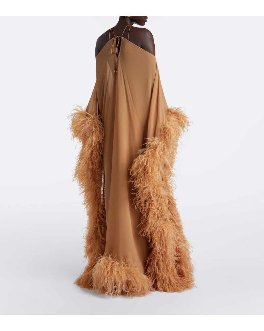 Taller Marmo Brown Sza Sza Spirito Feather-Trimmed Kaftan