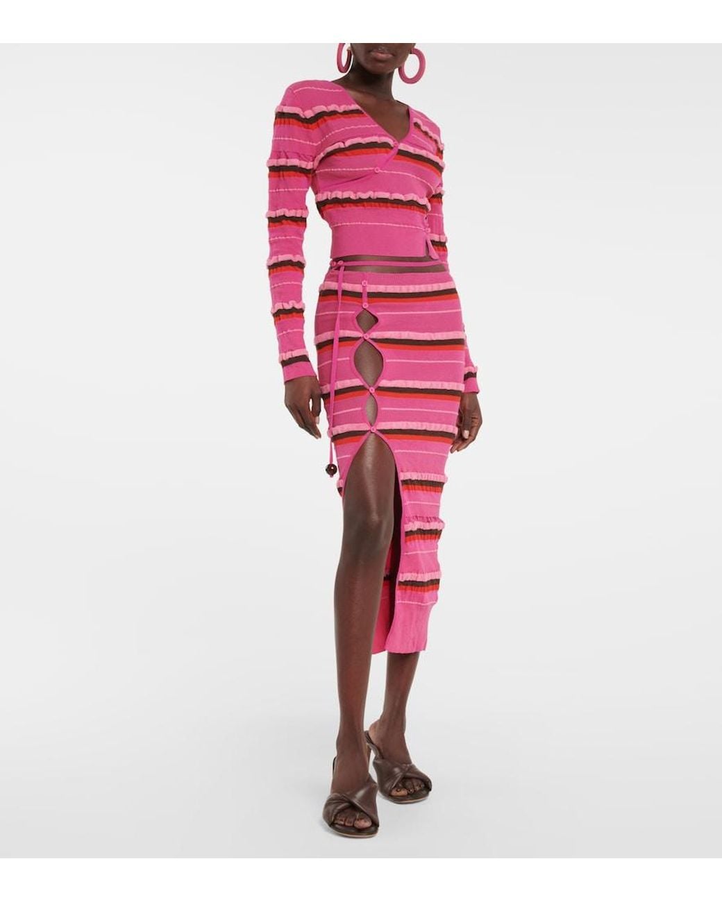Jacquemus Pink Striped Knit Cropped Cardigan