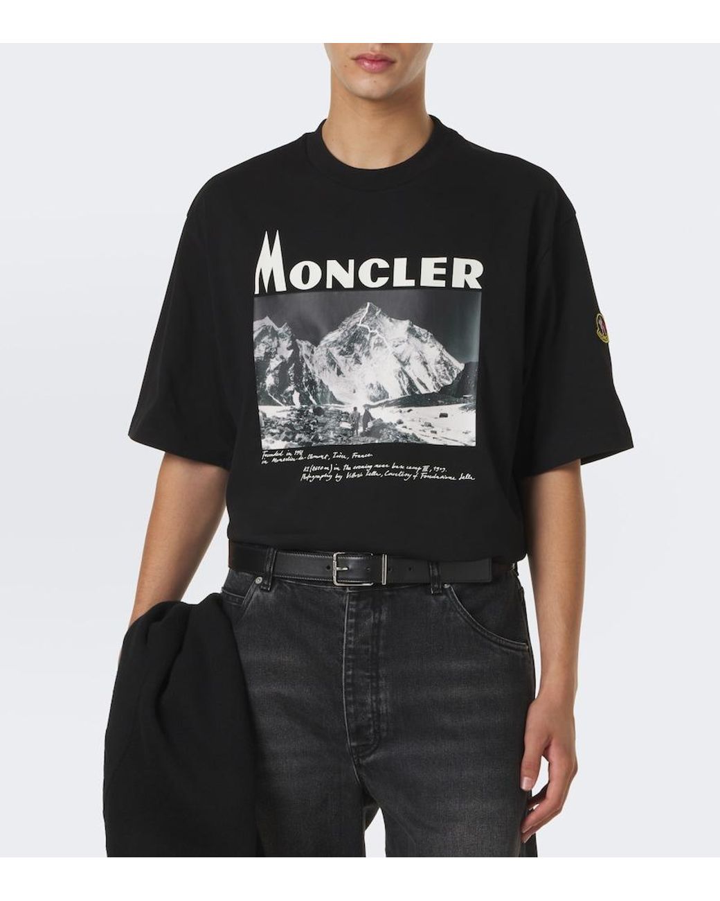 Moncler Black Printed Cotton Jersey T-Shirt for men