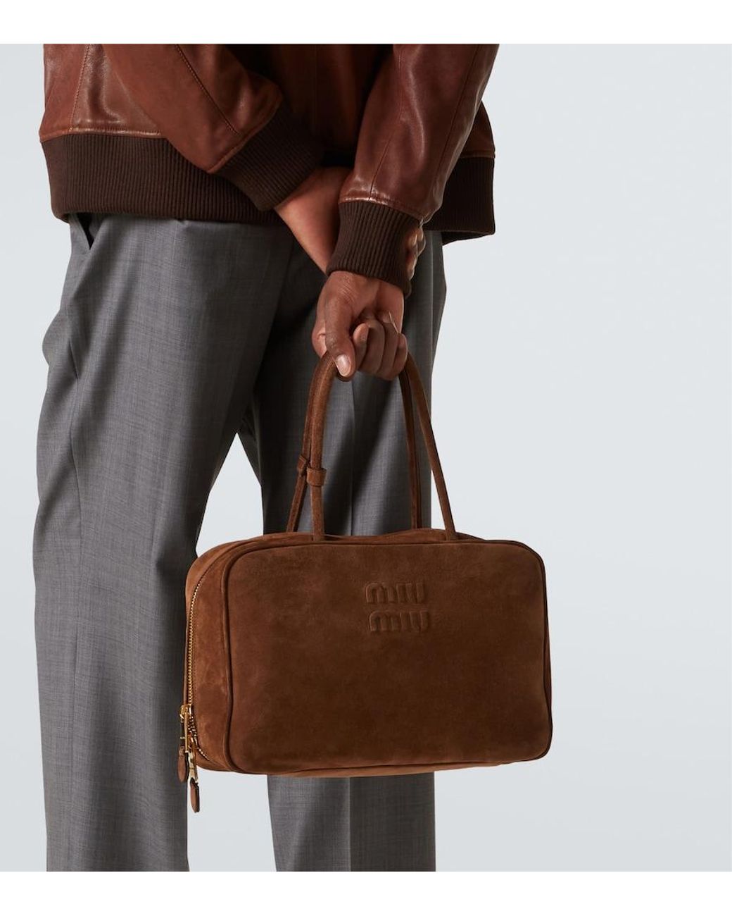 Miu Miu Brown Logo Suede Tote Bag for men