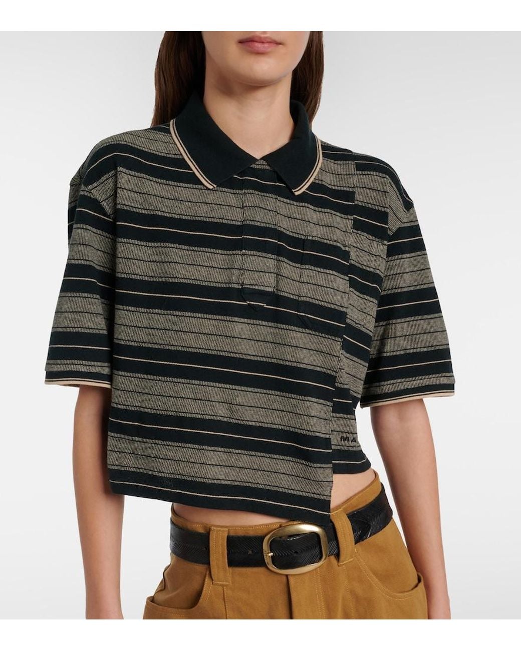 Isabel Marant Black Isalyne Striped Cotton Polo Shirt