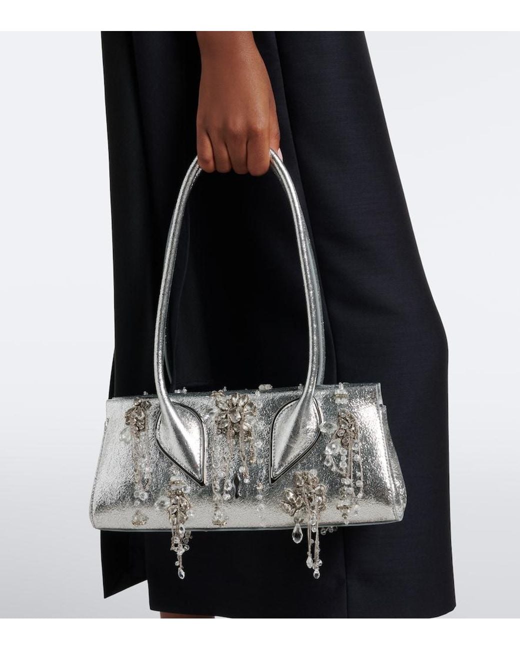 Christian Louboutin Gray Venus Small Embellished Leather Shoulder Bag