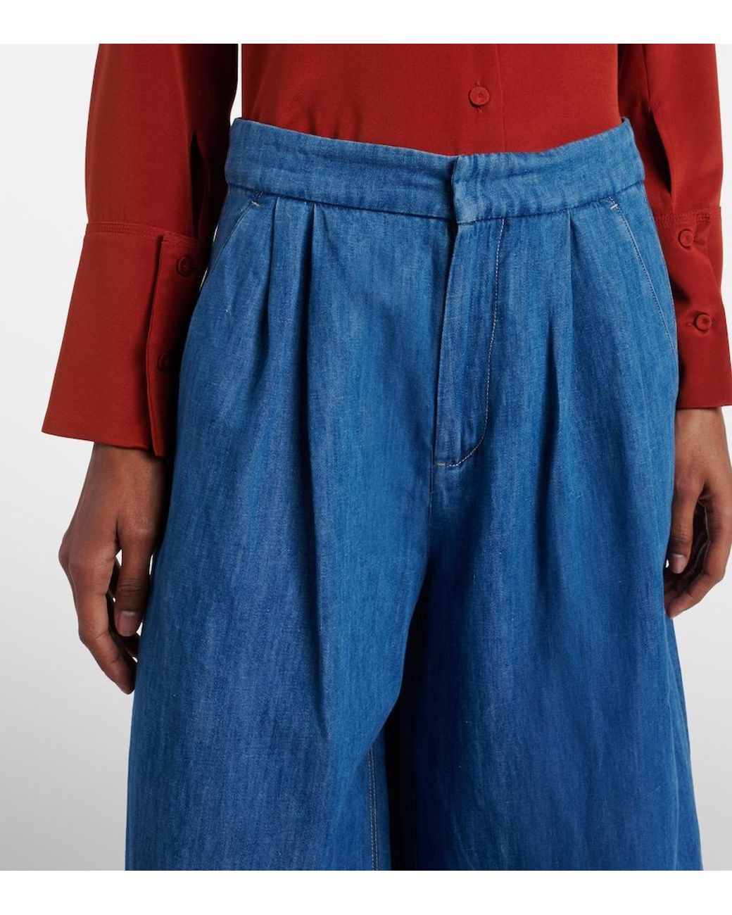 Max Mara Blue Nastro Cropped Wide-Leg Jeans