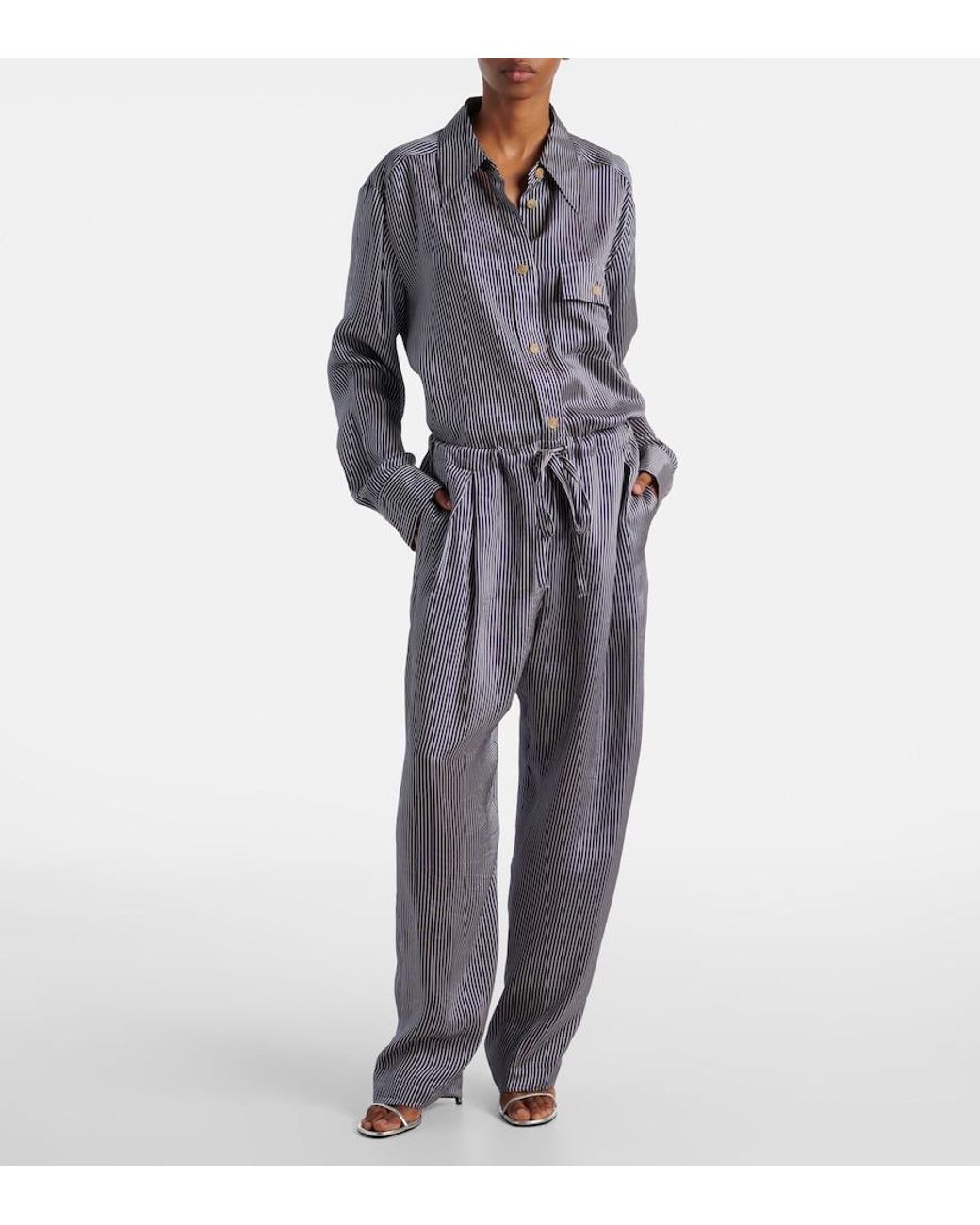 Khaite Gray Trenton Striped Straight Pants