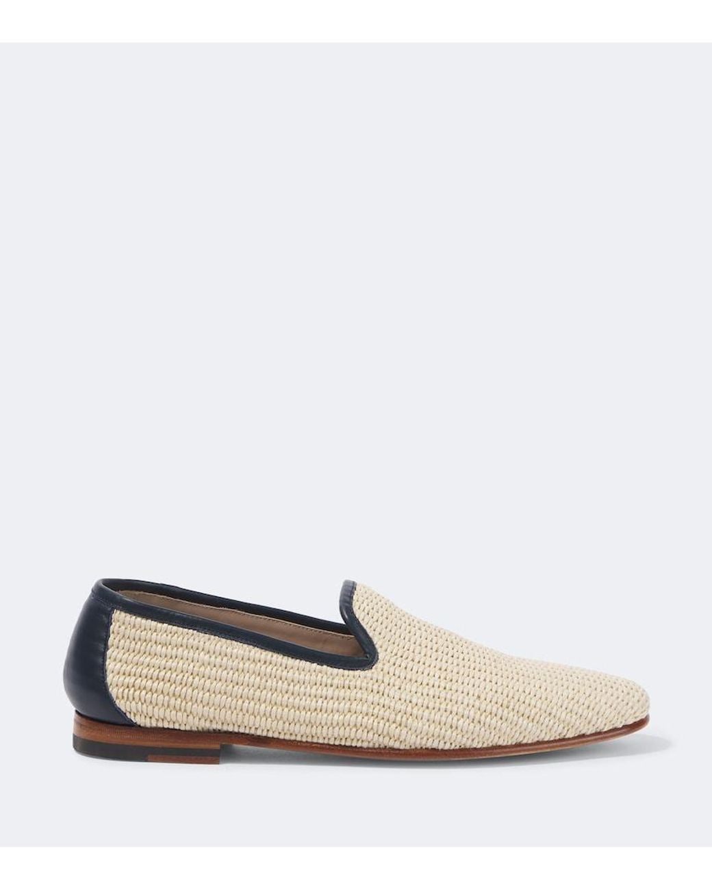 Manolo Blahnik White Mario Leather-Trimmed Raffia-Effect Loafers for men