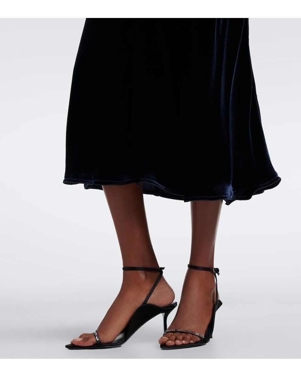 Victoria Beckham Black Bela Gathered Velvet Midi Dress